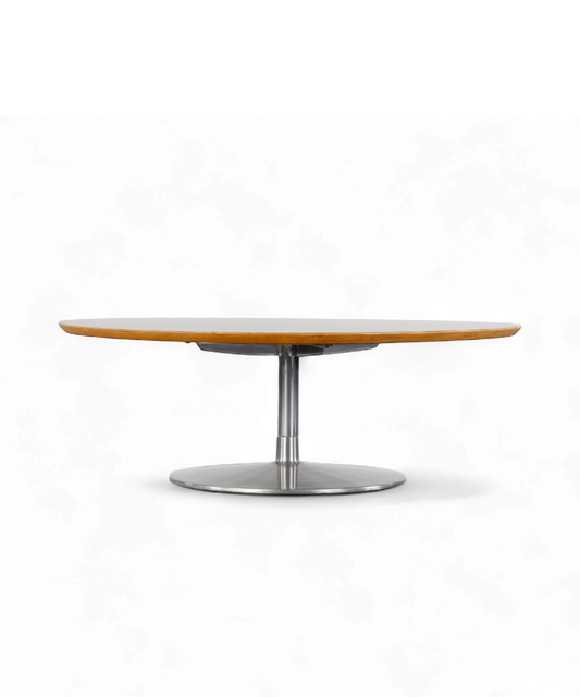 Table basse « Circle » par Pierre Paulin pour Artifort, design français des années 1960 en palissandre et métal brossé.