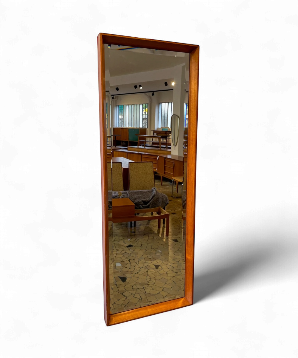 Grand miroir scandinave vintage en teck massif, design nordique des années 1960.