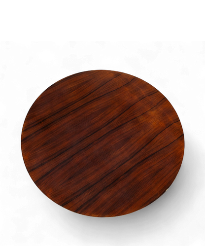 Table basse « Circle » par Pierre Paulin pour Artifort, design français des années 1960 en palissandre et métal brossé.