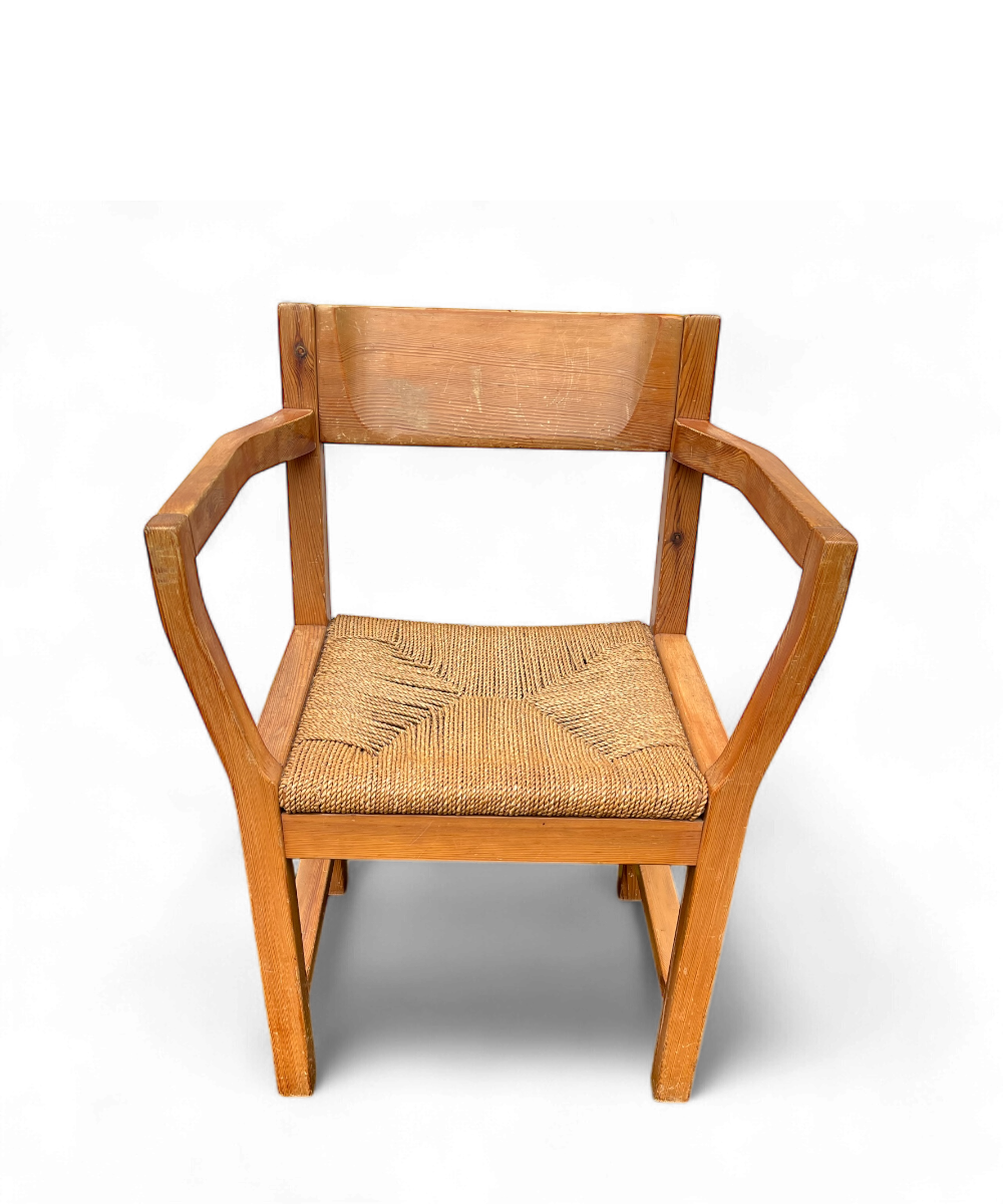 Paire de fauteuils scandinaves en pin et corde par Tage Poulsen pour GM Møbler, design danois des années 1960.