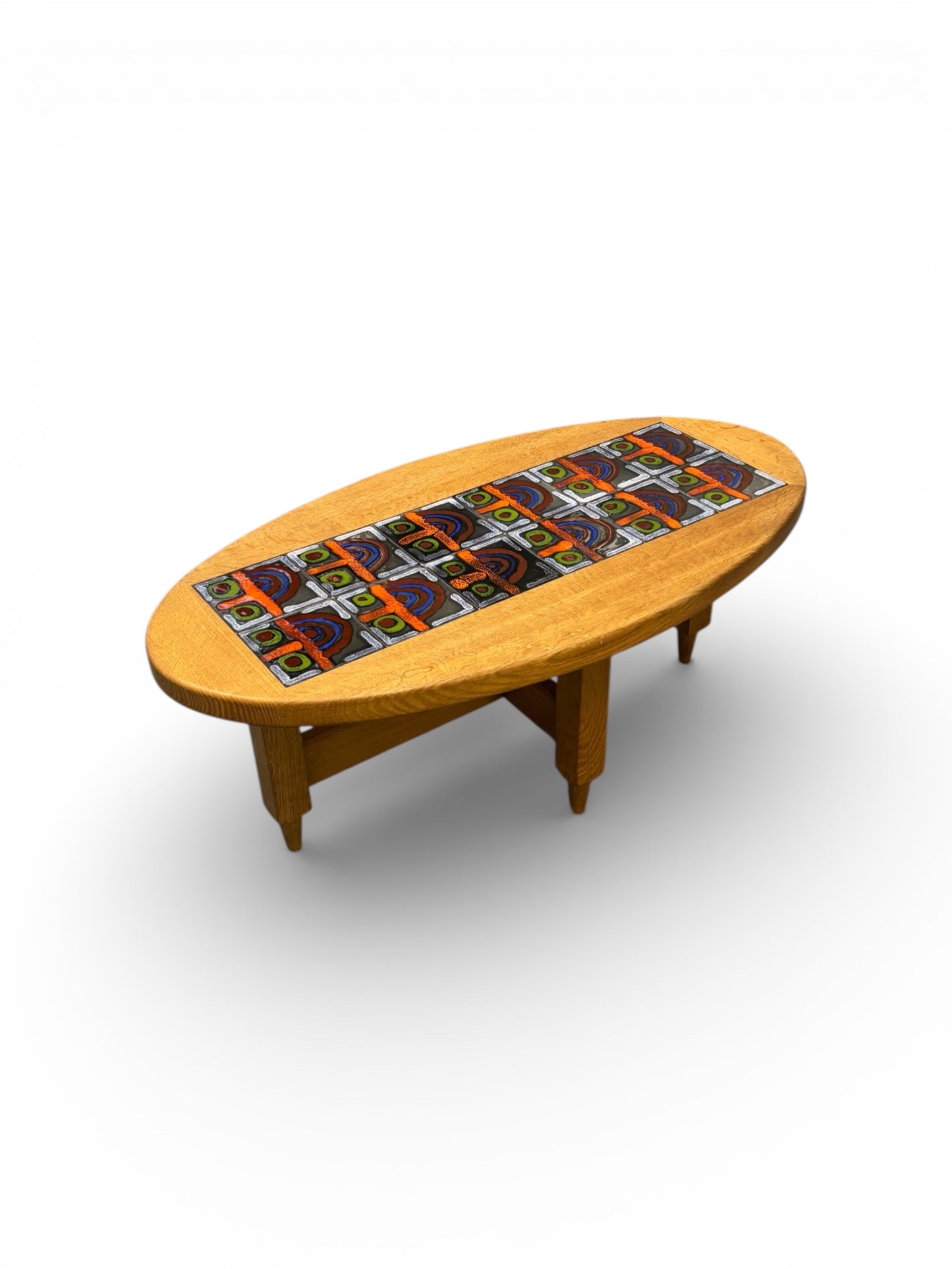 Table basse ovale en chêne et céramique par Guillerme & Chambron pour Votre Maison