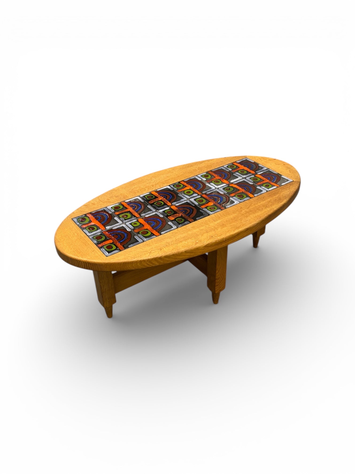 Table basse ovale en chêne et céramique par Guillerme & Chambron pour Votre Maison
