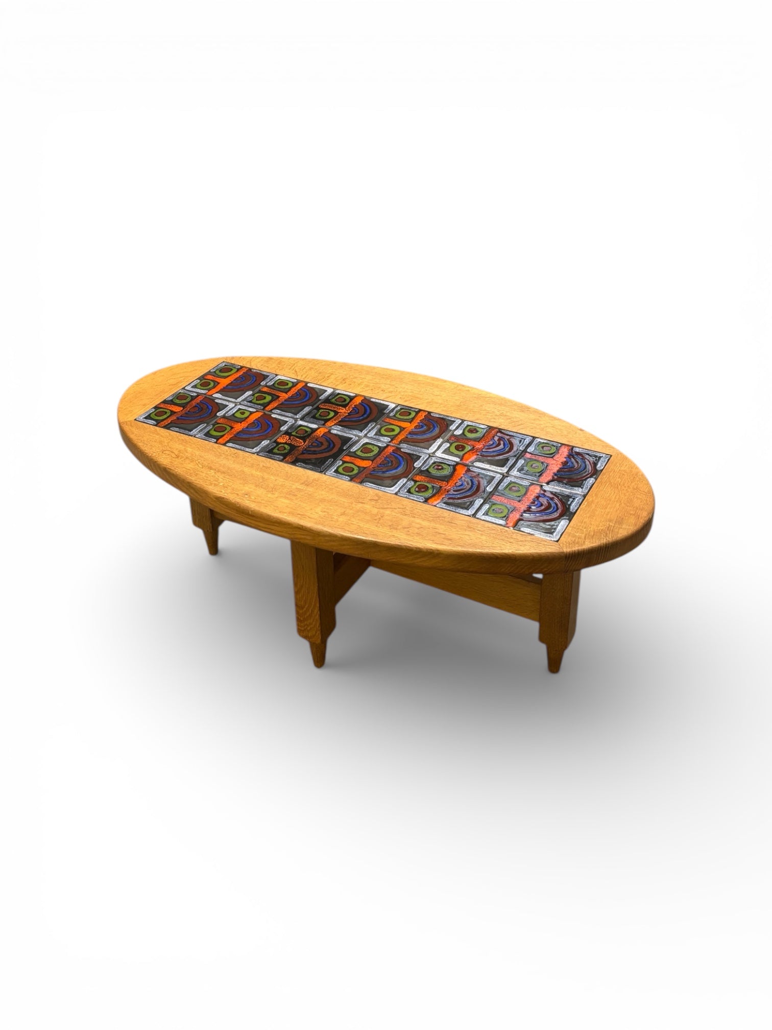 Table basse ovale en chêne et céramique par Guillerme & Chambron pour Votre Maison