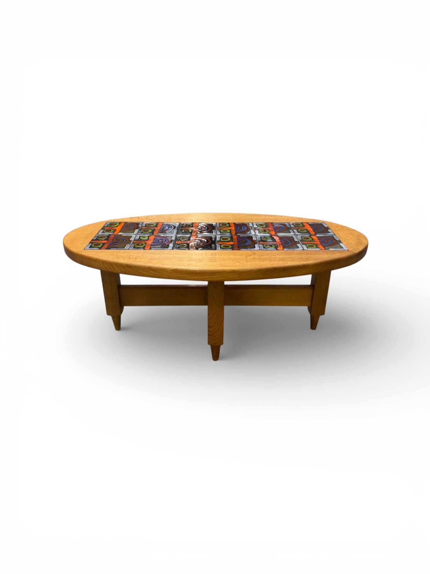 Table basse ovale en chêne et céramique par Guillerme & Chambron pour Votre Maison
