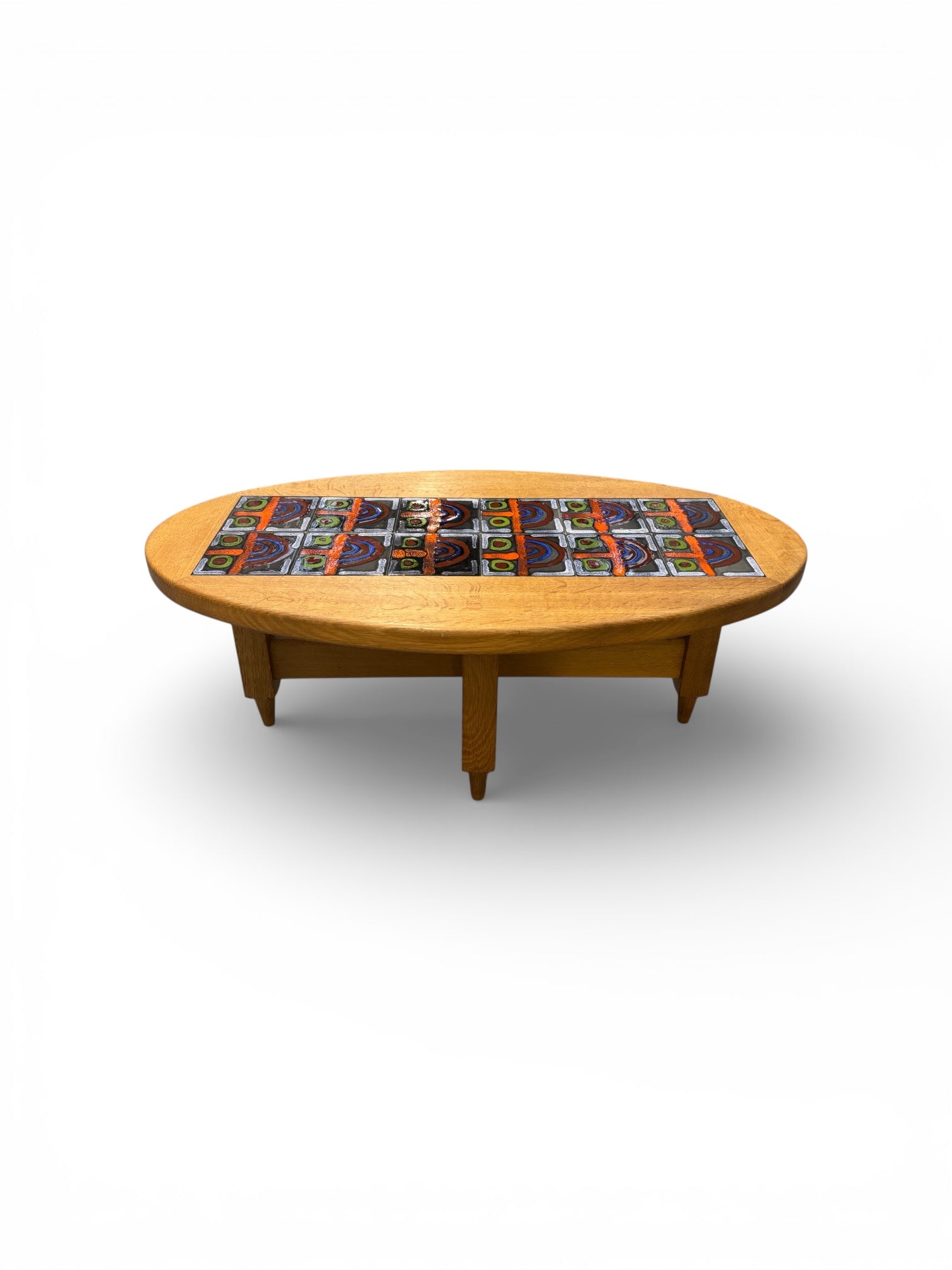 Table basse ovale en chêne et céramique par Guillerme & Chambron pour Votre Maison