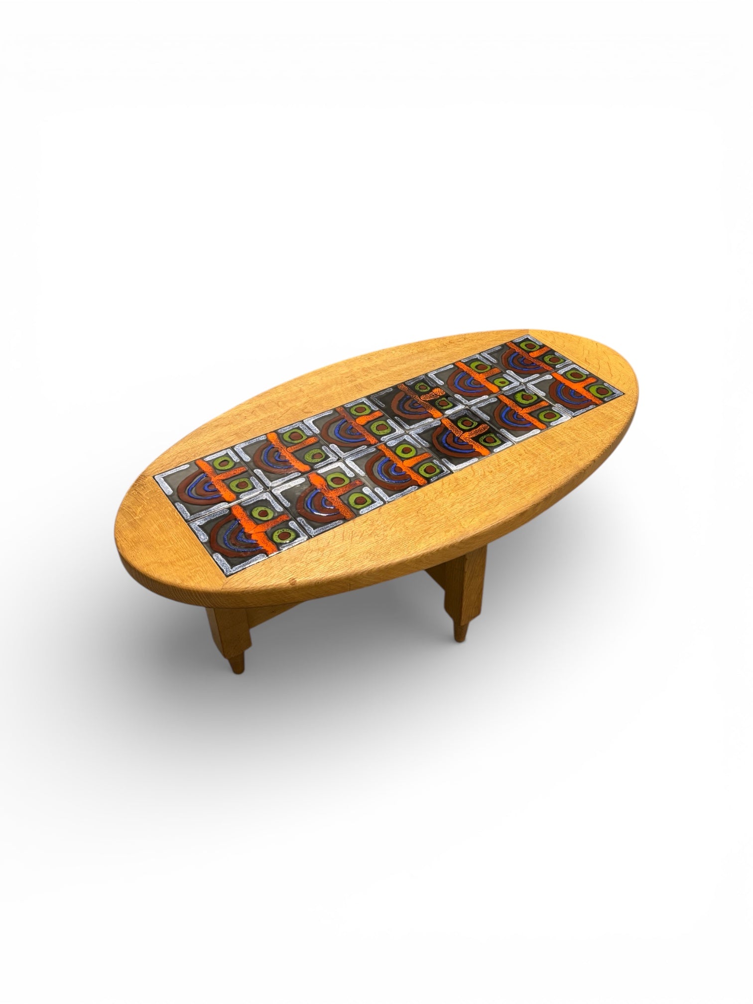Table basse ovale en chêne et céramique par Guillerme & Chambron pour Votre Maison